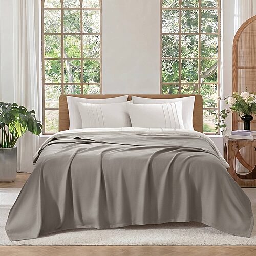 Madison Park Egyptian Cotton Micro Herringbone Blanket, One Size, Gray
