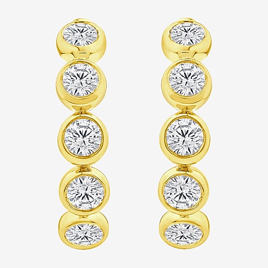(F / Si2) Womens 1 CT. T.W. Lab Grown White Diamond 14K Gold Over Silver 20mm Hoop Earrings
