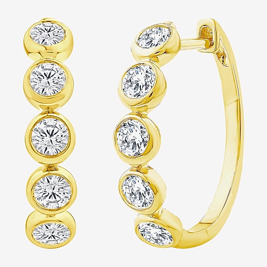 (F / Si2) Womens 1 CT. T.W. Lab Grown White Diamond 14K Gold Over Silver 20mm Hoop Earrings