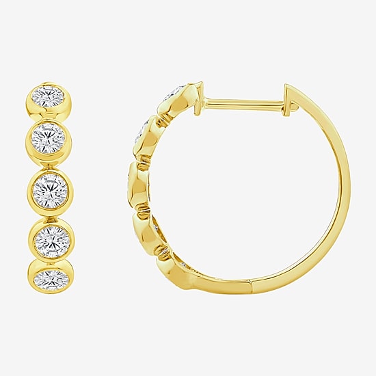 (F / Si2) Womens 1 CT. T.W. Lab Grown White Diamond 14K Gold Over Silver 20mm Hoop Earrings