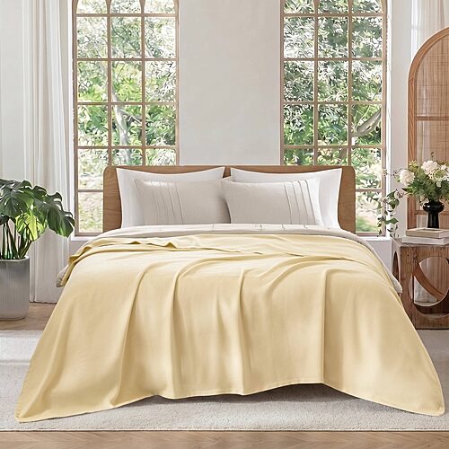 Madison Park Egyptian Cotton Micro Herringbone Blanket, One Size, Yellow