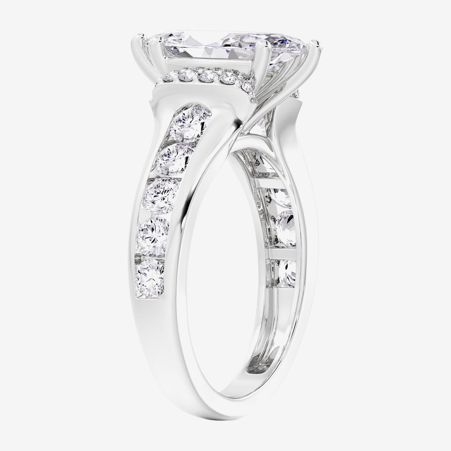 (F / Vs2) Womens 6 CT. T.W. Lab Grown White Diamond 14K Gold Marquise Side Stone Engagement Ring