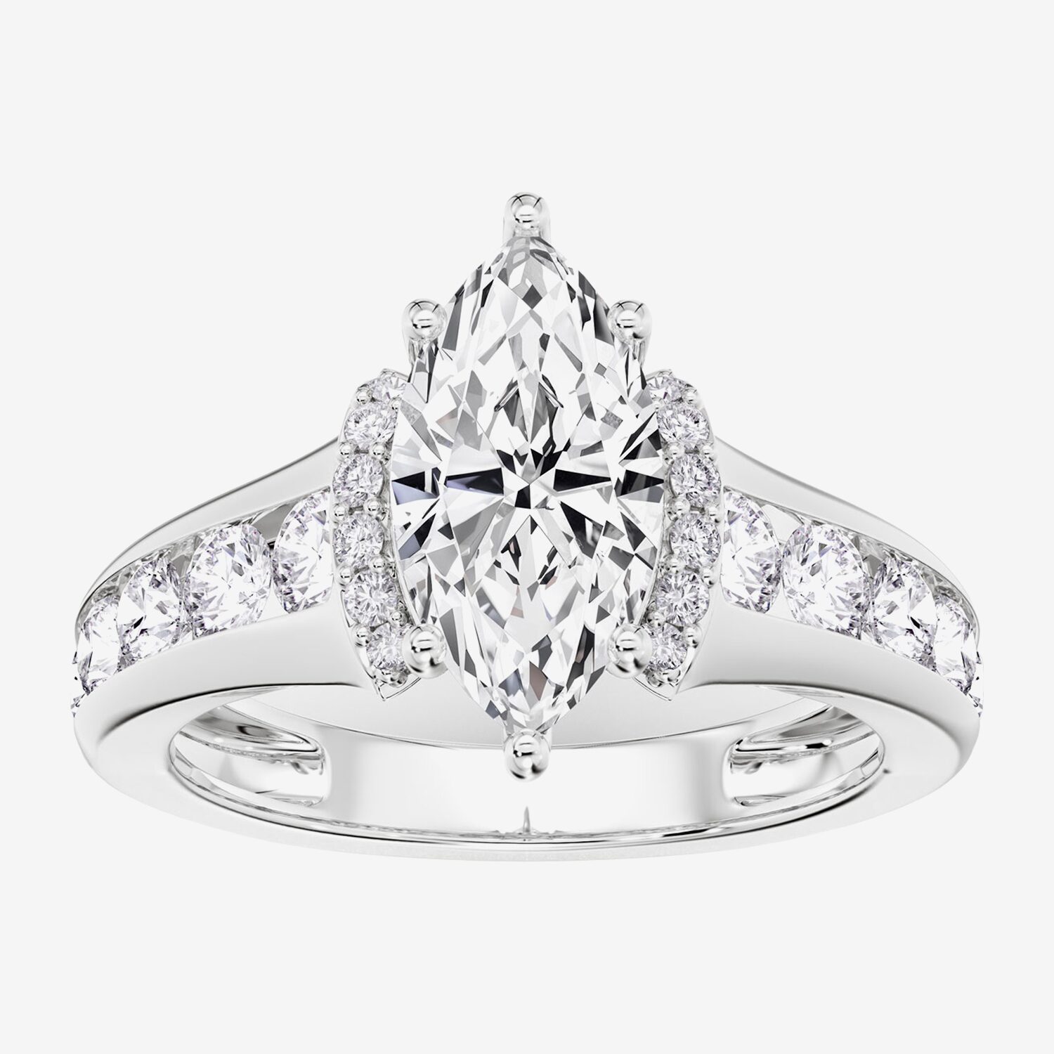 (F / Vs2) Womens 6 CT. T.W. Lab Grown White Diamond 14K Gold Marquise Side Stone Engagement Ring