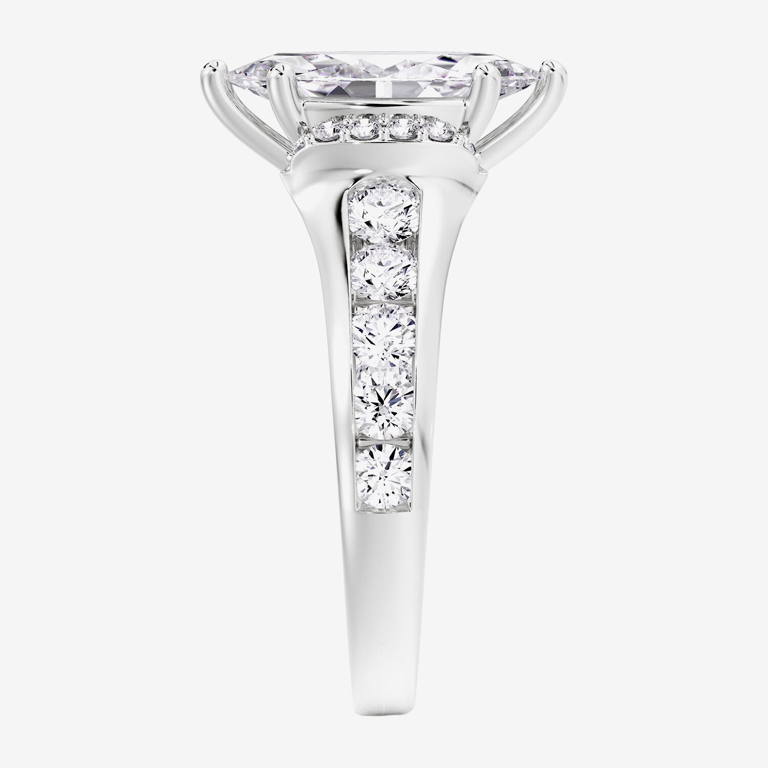 (F / Vs2) Womens 6 CT. T.W. Lab Grown White Diamond 14K Gold Marquise Side Stone Engagement Ring