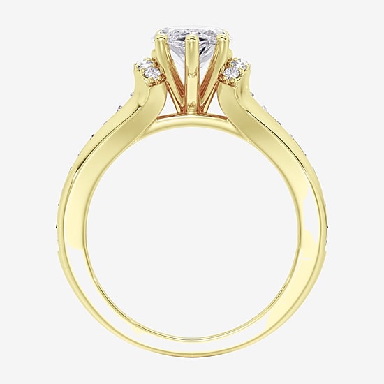 (F / Vs2) Womens 6 CT. T.W. Lab Grown White Diamond 14K Gold Marquise Side Stone Engagement Ring