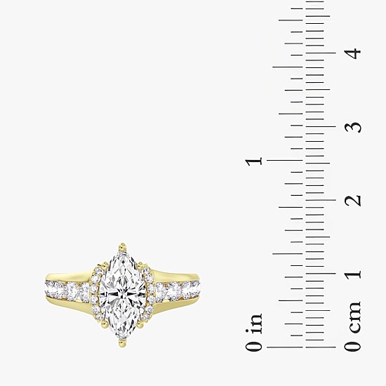 (F / Vs2) Womens 6 CT. T.W. Lab Grown White Diamond 14K Gold Marquise Side Stone Engagement Ring