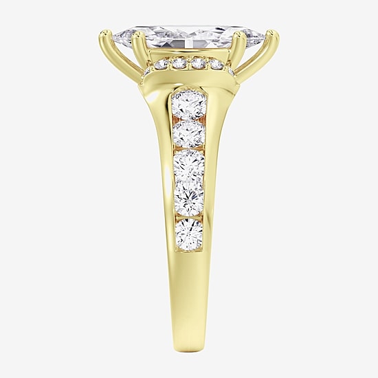 (F / Vs2) Womens 6 CT. T.W. Lab Grown White Diamond 14K Gold Marquise Side Stone Engagement Ring