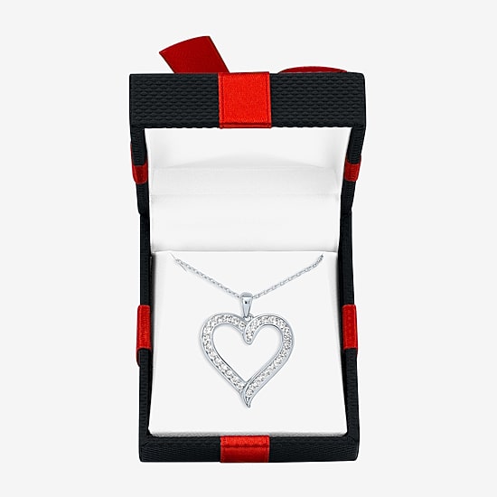 Yes, Please! Womens Lab Created White Sapphire Pure Silver Over Brass Heart 16 Inch Pendant Necklace