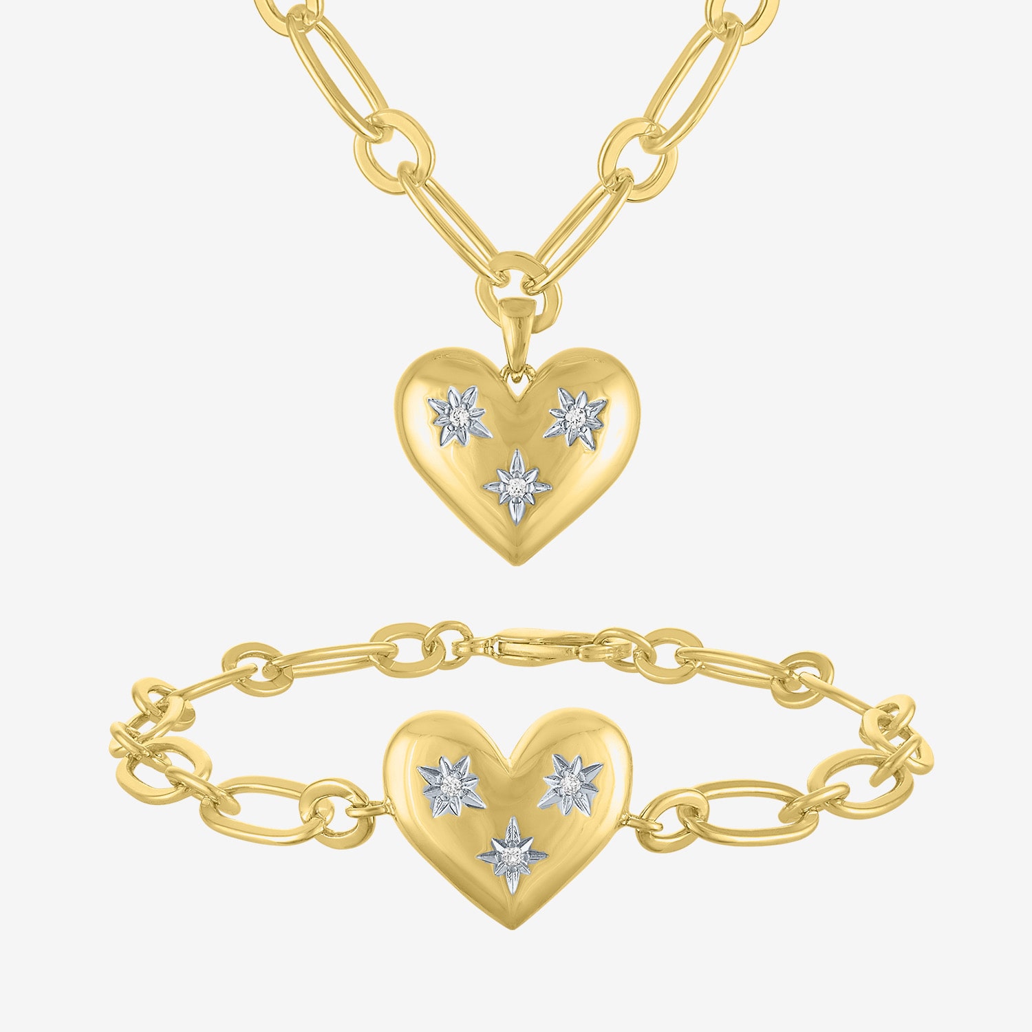 Womens Lab Created White Sapphire 14K Gold Over Brass Heart 2-pc. Jewelry Set