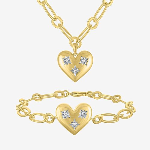 Womens Lab Created White Sapphire 14K Gold Over Brass Heart 2-pc. Jewelry Set, One Size, White
