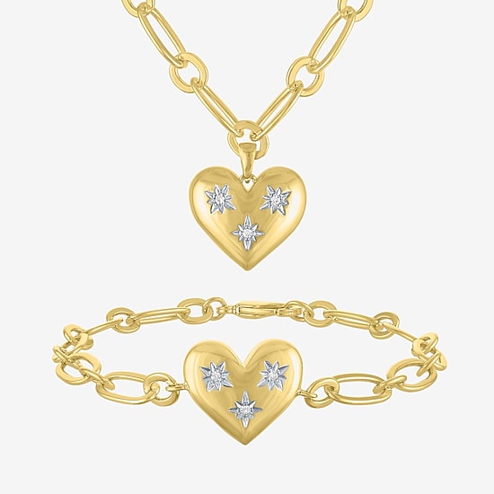 Womens Lab Created White Sapphire 14K Gold Over Brass Heart 2-pc. Jewelry Set