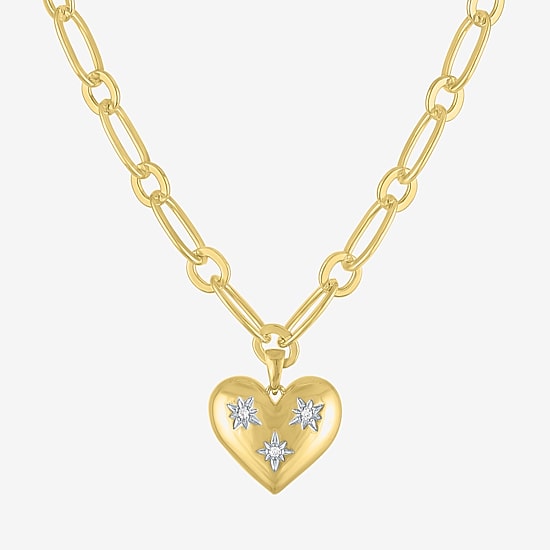 Womens Lab Created White Sapphire 14K Gold Over Brass Heart 2-pc. Jewelry Set
