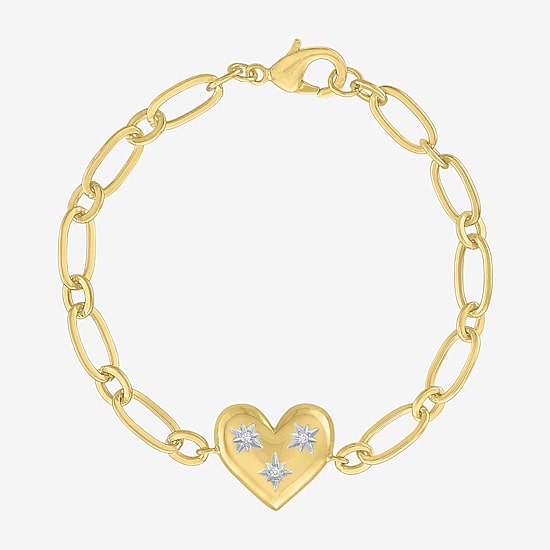 Womens Lab Created White Sapphire 14K Gold Over Brass Heart 2-pc. Jewelry Set