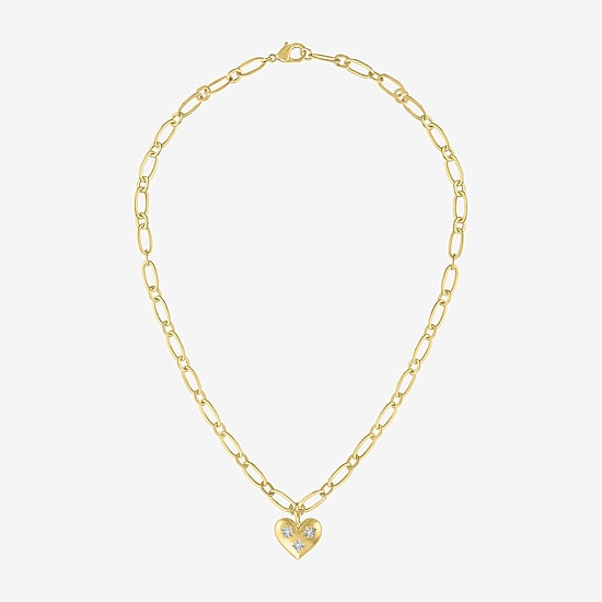 Womens Lab Created White Sapphire 14K Gold Over Brass Heart 2-pc. Jewelry Set