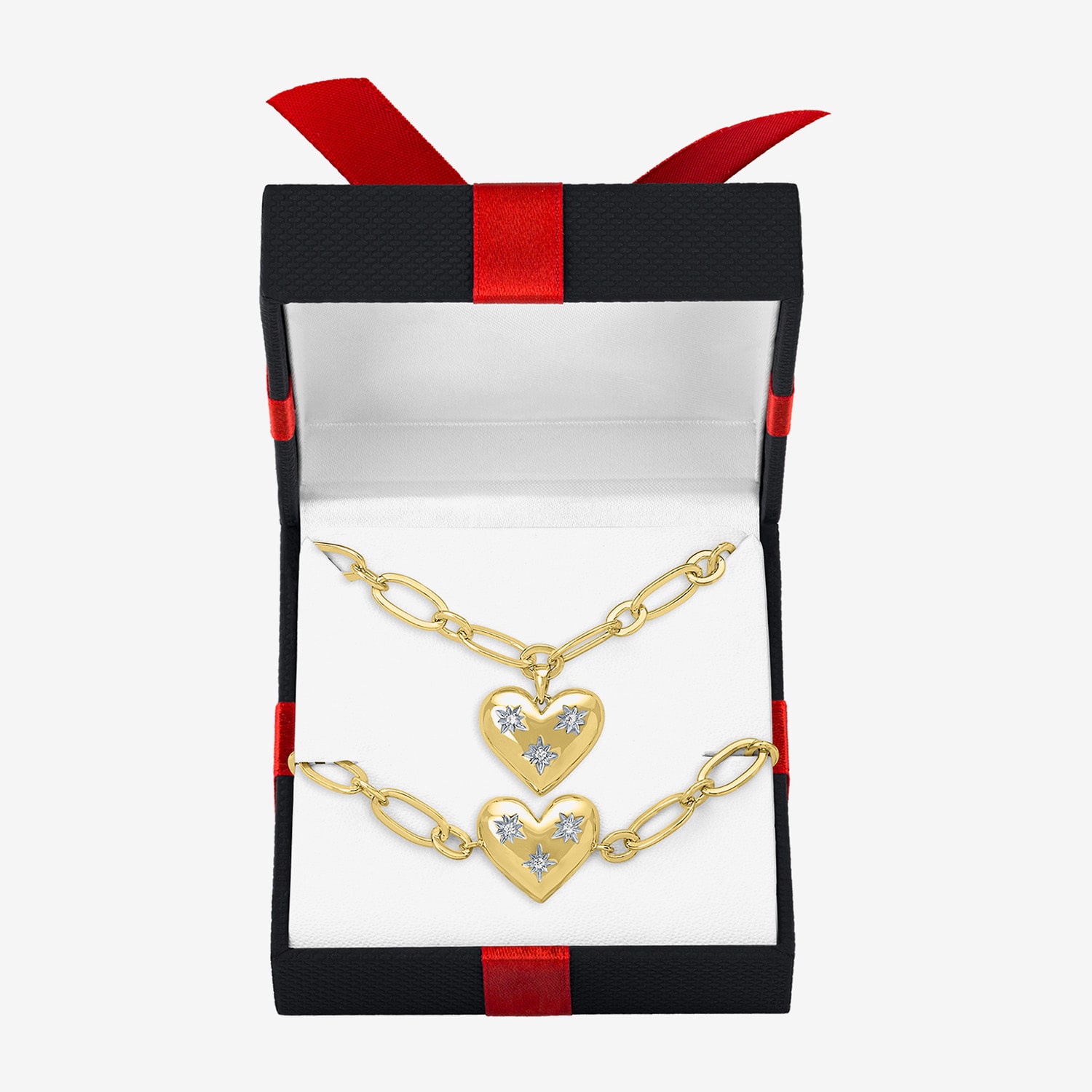Womens Lab Created White Sapphire 14K Gold Over Brass Heart 2-pc. Jewelry Set