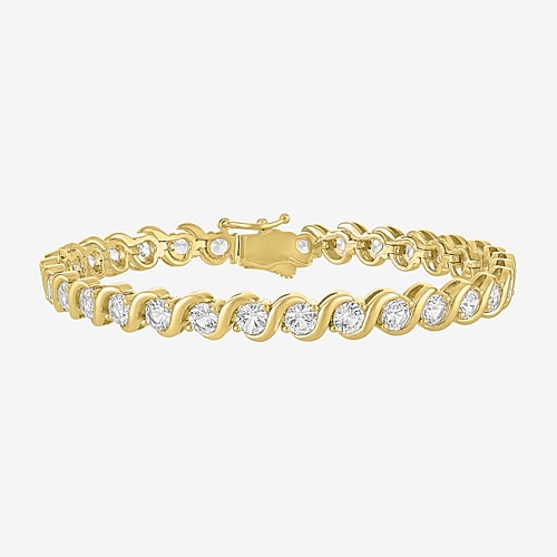 Yes, Please! Womens Lab Created White Sapphire 14K Gold Over Brass 7.5 Inch Tennis Bracelet, One Size, White