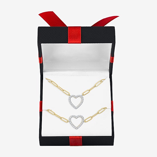 Yes, Please! Womens Lab Created White Sapphire 14K Gold Over Brass Heart 2-pc. Jewelry Set