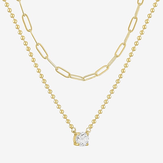 Yes, Please! Womens Lab Created White Sapphire 2-pc. Pendant Necklace Set