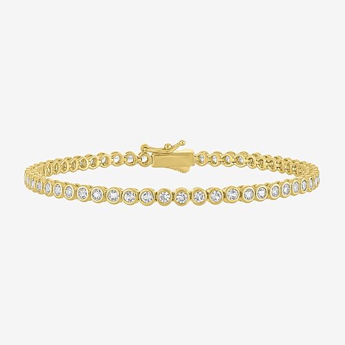 Yes, Please! Womens Lab Created White Sapphire 14K Gold Over Brass 7.5 Inch Tennis Bracelet, One Size, White