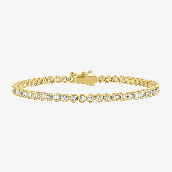 Yes, Please! Womens Lab Created White Sapphire 14K Gold Over Brass 7.5 Inch Tennis Bracelet