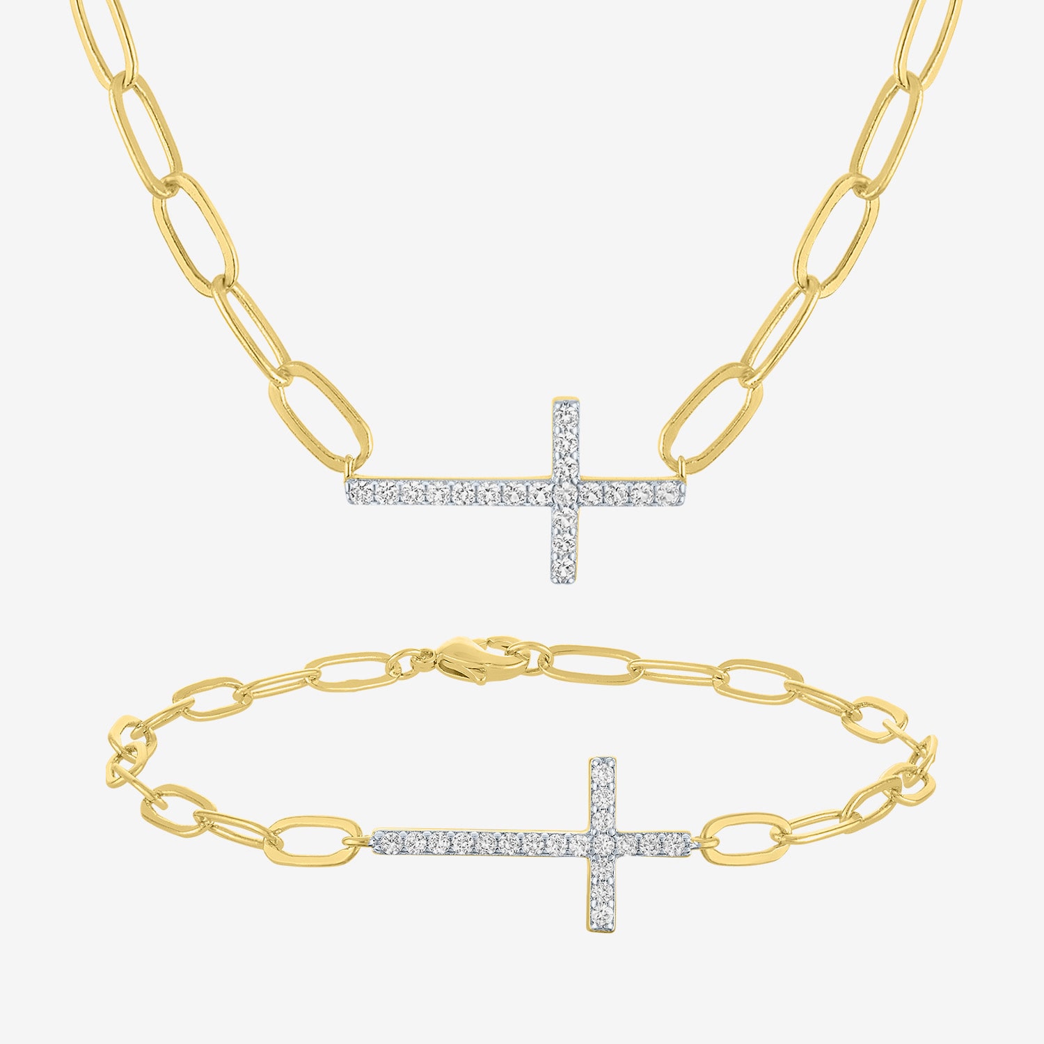 Religious Jewelry Yes, Please! Womens Lab Created White Sapphire 14K Gold Over Brass Cross 2-pc. Jewelry Set