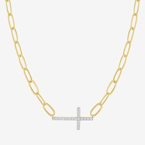 Religious Jewelry Yes, Please! Womens Lab Created White Sapphire 14K Gold Over Brass Cross 2-pc. Jewelry Set