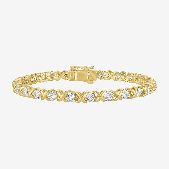 Yes, Please! Womens Lab Created White Sapphire 14K Gold Over Brass 7.5 Inch Tennis Bracelet