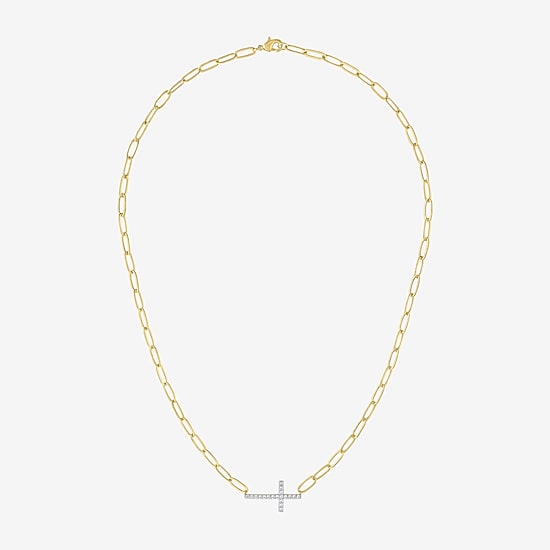 Religious Jewelry Yes, Please! Womens Lab Created White Sapphire 14K Gold Over Brass Cross 2-pc. Jewelry Set