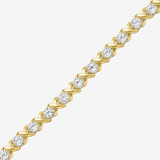Yes, Please! Womens Lab Created White Sapphire 14K Gold Over Brass 7.5 Inch Tennis Bracelet