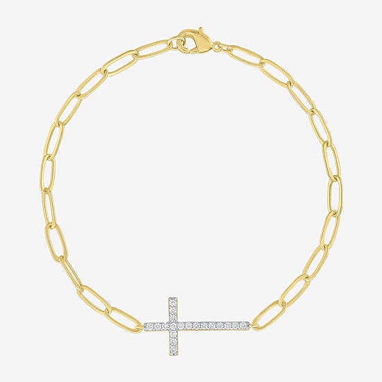 Religious Jewelry Yes, Please! Womens Lab Created White Sapphire 14K Gold Over Brass Cross 2-pc. Jewelry Set