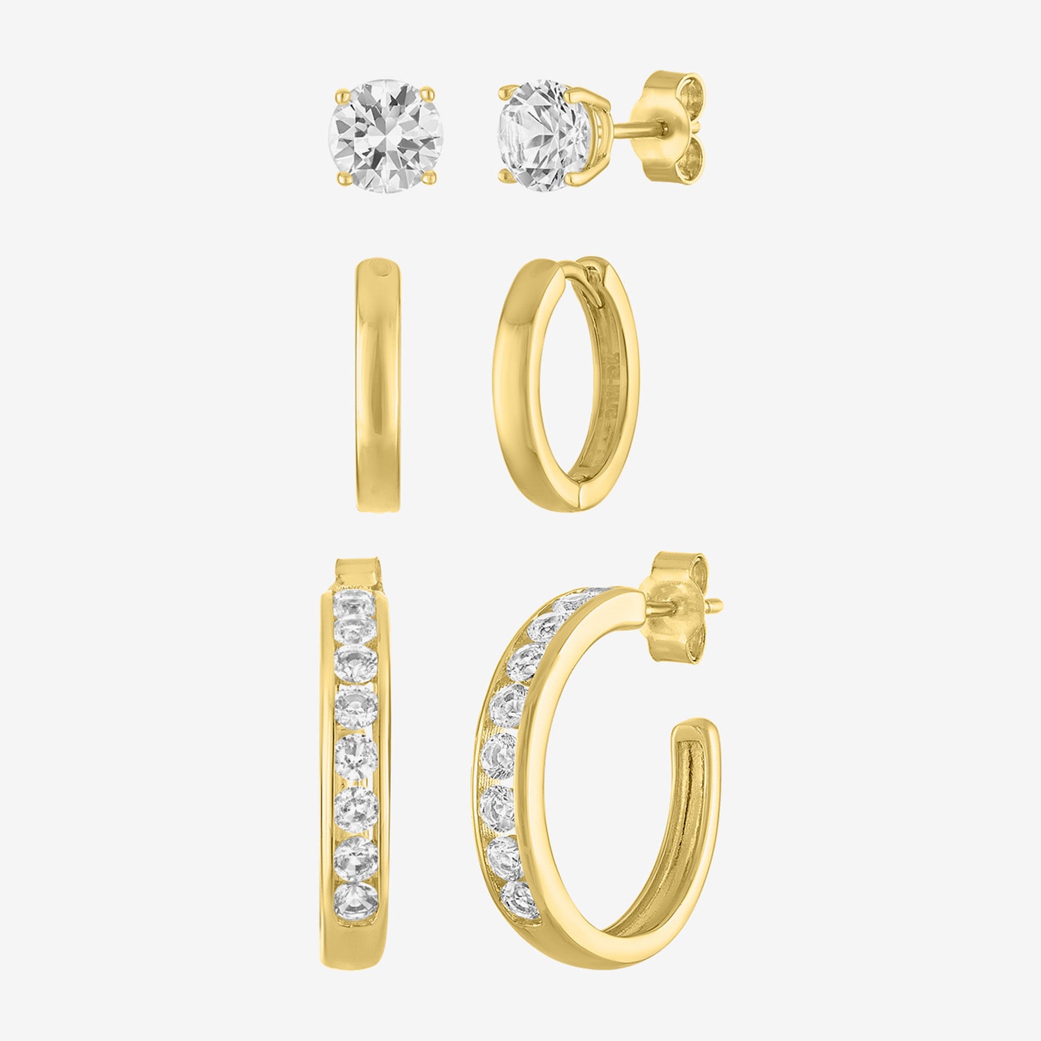 Timeless Yes, Please! Womens Lab Created White Sapphire 14K Gold Over Brass 3 Pair Earring Set