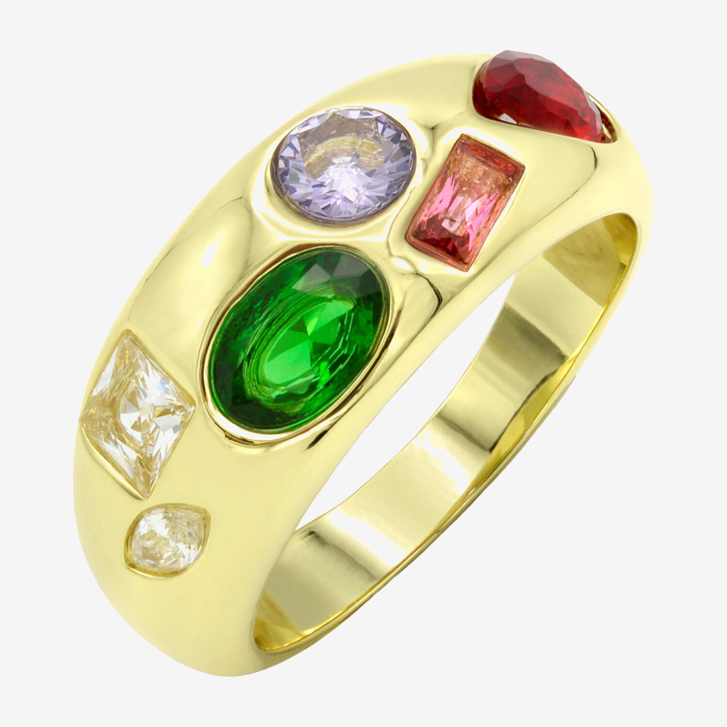 Sparkle Allure Womens 3MM Multi Color Cubic Zirconia 14K Gold Over Brass Band