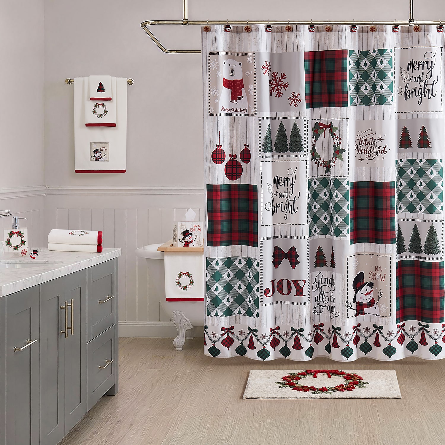 Avanti Patchwork Plaid Shower Curtain Hooks