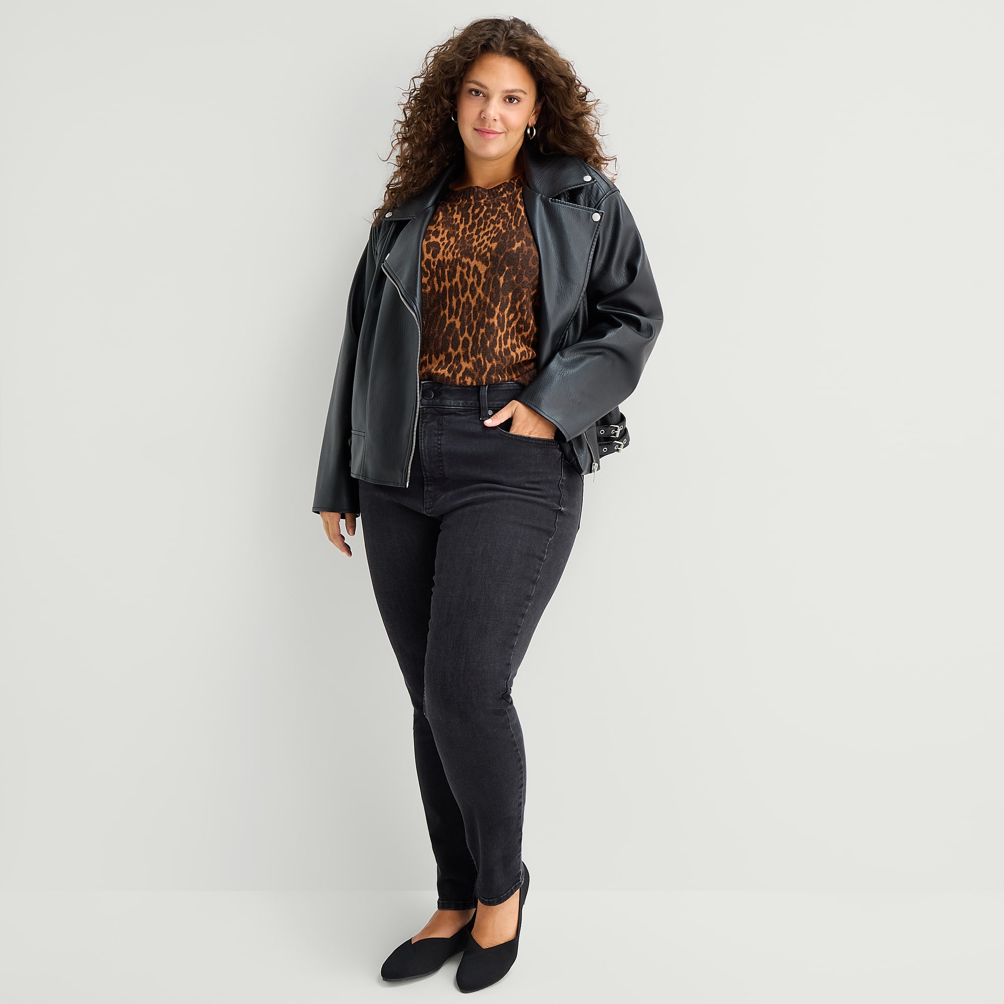 A.N.A Womens Plus Faux Leather Lightweight Jacket