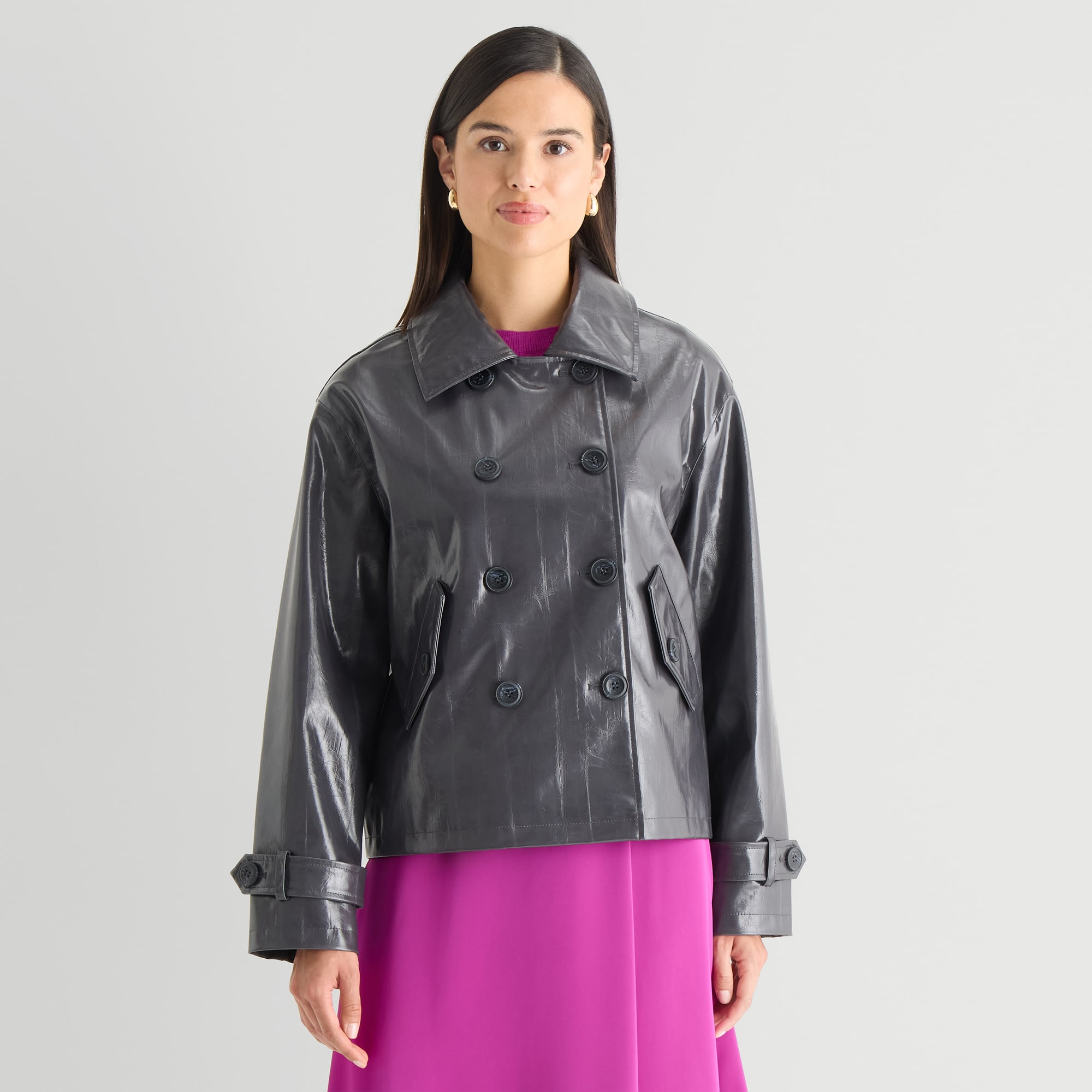 Worthington Womens Faux Leather Lightweight Jacket