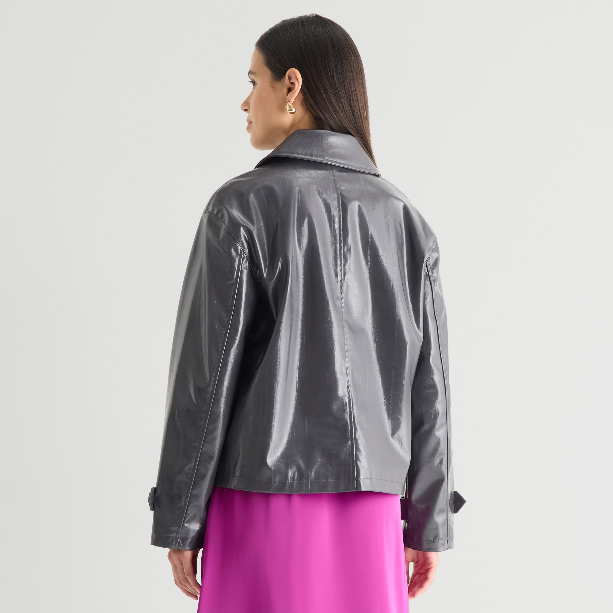Worthington Womens Faux Leather Lightweight Jacket
