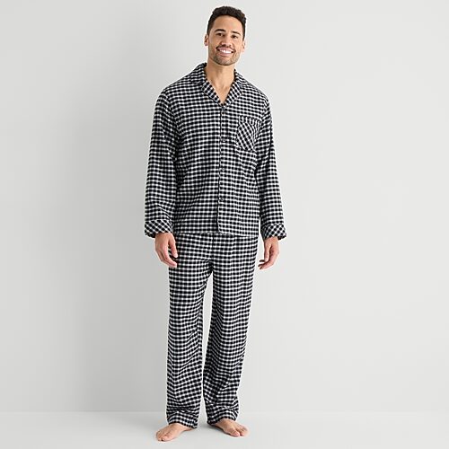 St. John's Bay Mens Flannel Long Sleeve 2-pc. Pajama Set In Black