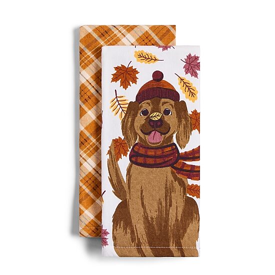 Layerings Leaf Pile Pup 2-pc. Kitchen Towel Set