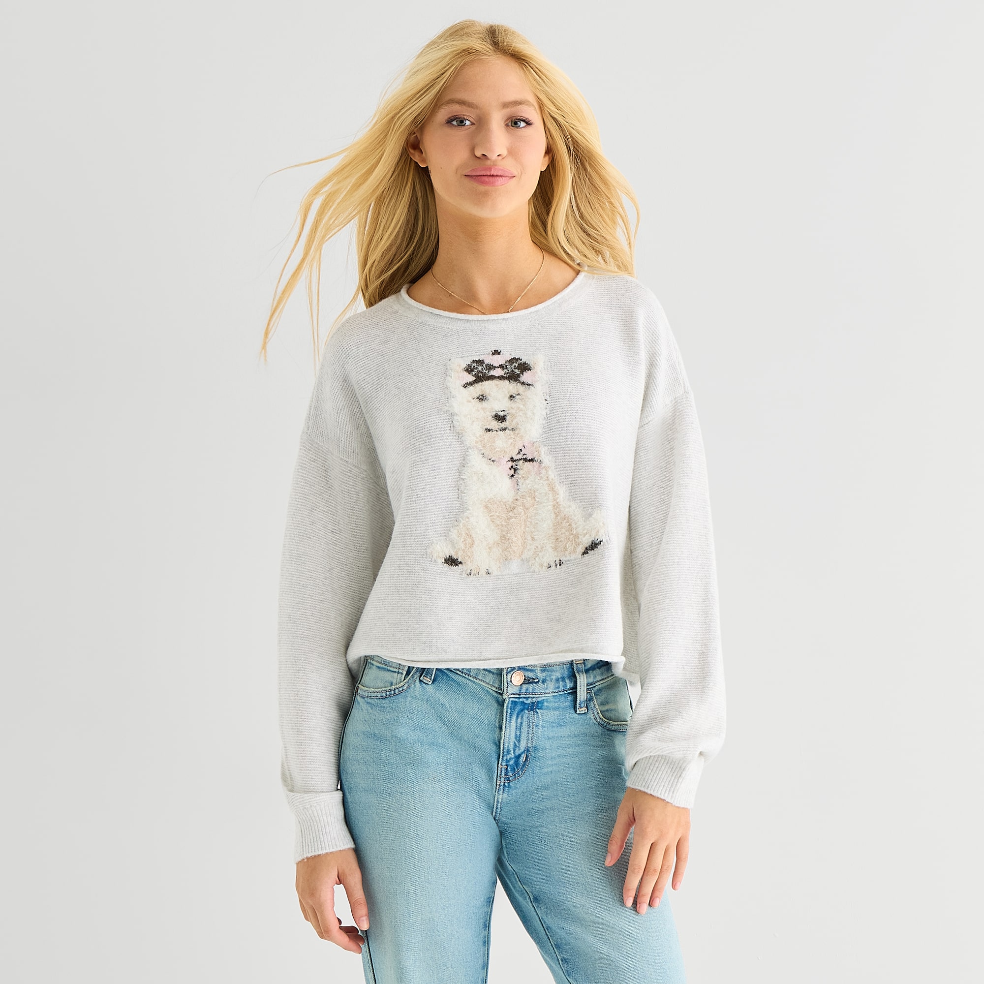 Arizona Juniors Womens Crew Neck Long Sleeve Pullover Sweater
