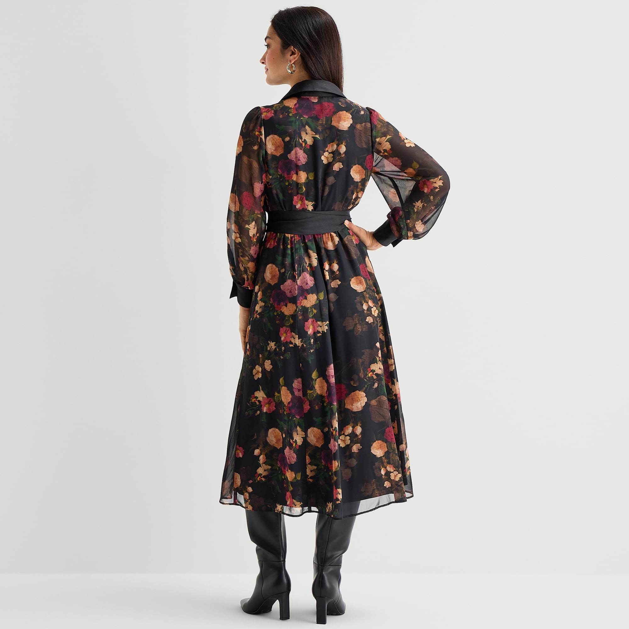 Studio 1 Womens Long Sleeve Midi Floral Shirt Dress