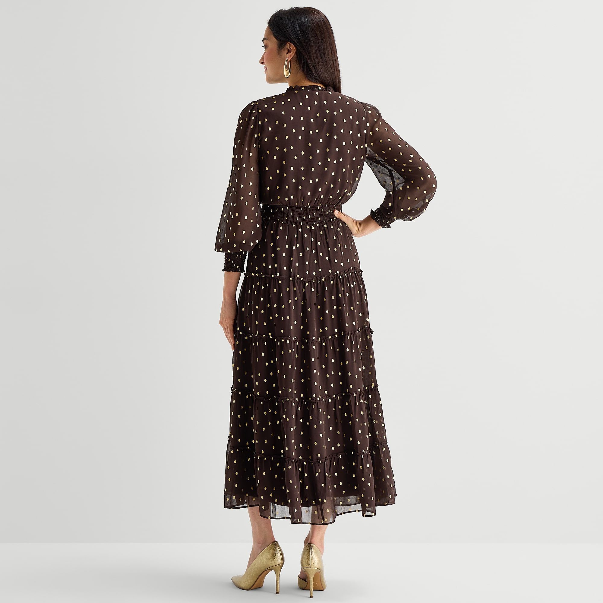 MSK Womens Round Neck Long Sleeve Cuffed Chiffon Maxi Dress