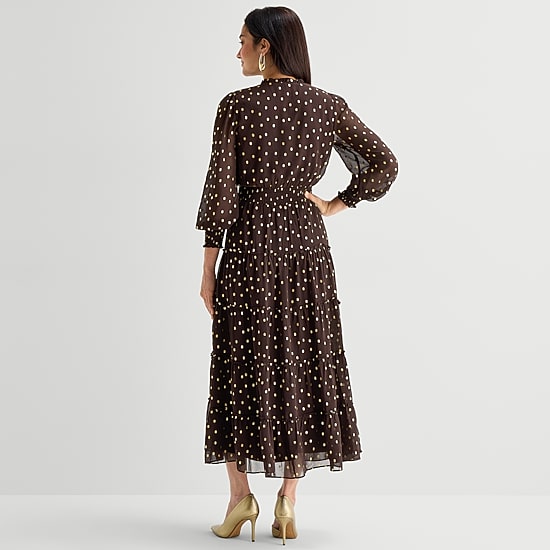 MSK Womens Round Neck Long Sleeve Cuffed Chiffon Maxi Dress