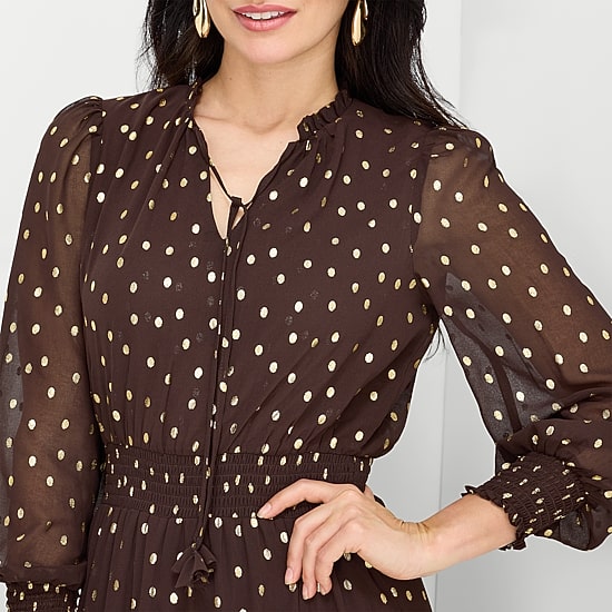 MSK Womens Round Neck Long Sleeve Cuffed Chiffon Maxi Dress