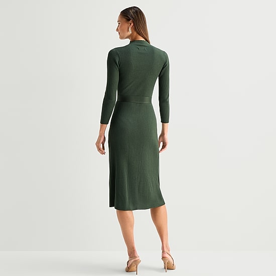 Studio 1 Womens Long Sleeve Midi Sweater Dress