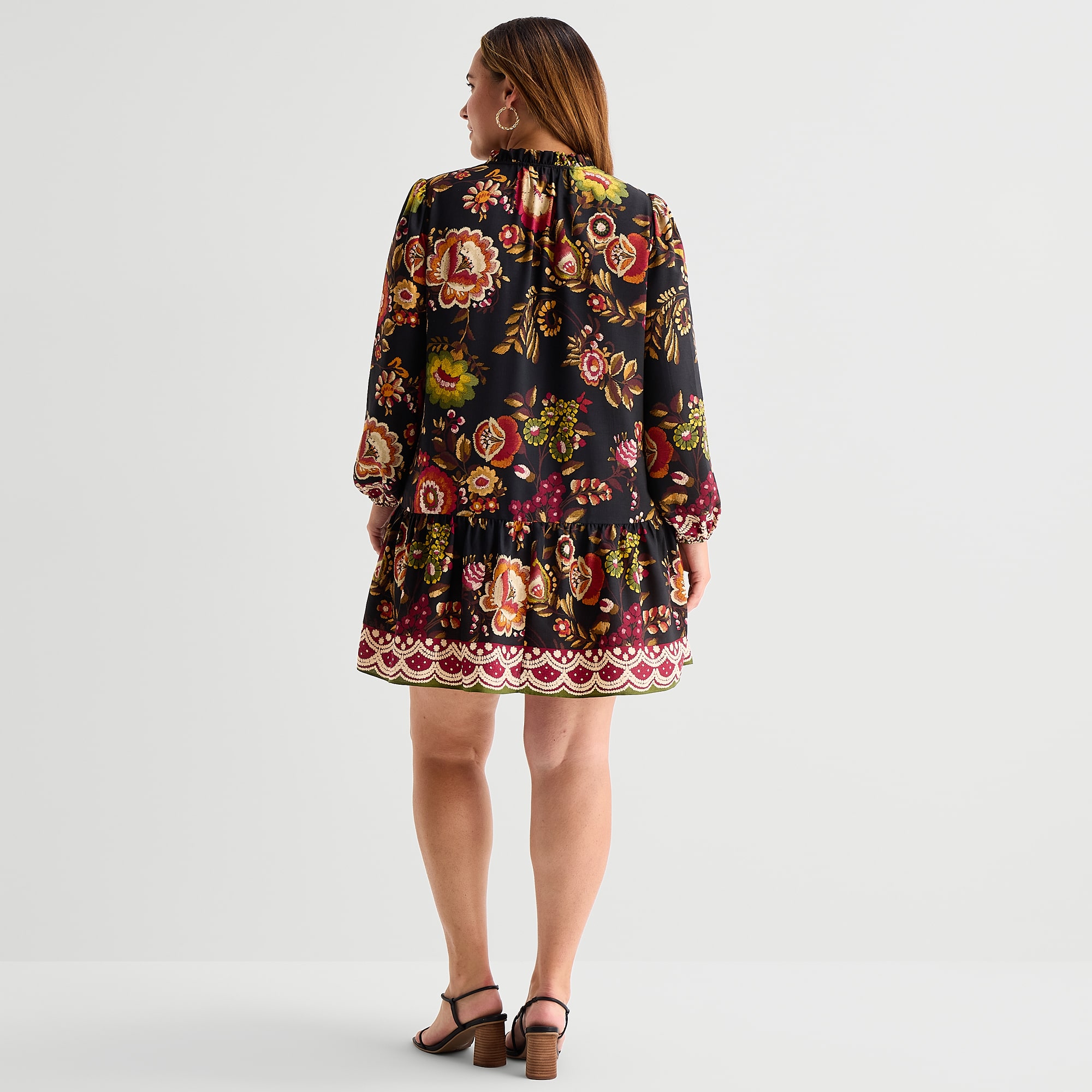 Maia Womens Plus V Neck Long Sleeve Floral Shift Dress