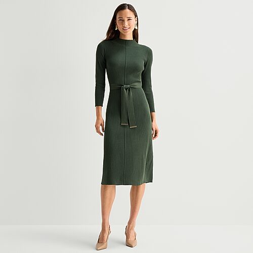 Studio 1 Womens Long Sleeve Midi Sweater Dress In Green
