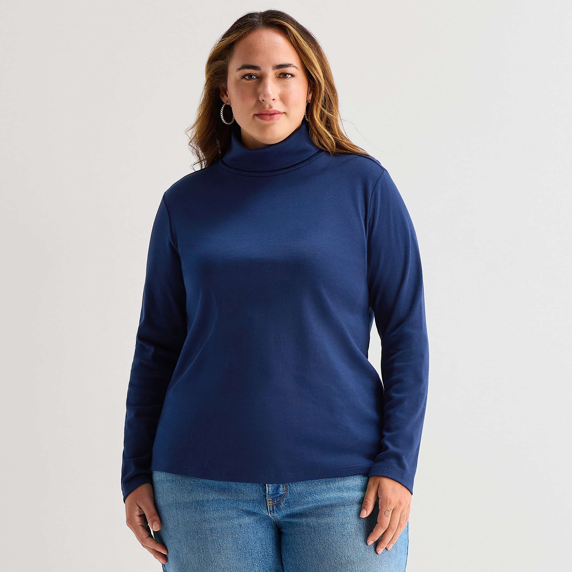 St. John's Bay Womens Plus Turtleneck Long Sleeve T-Shirt