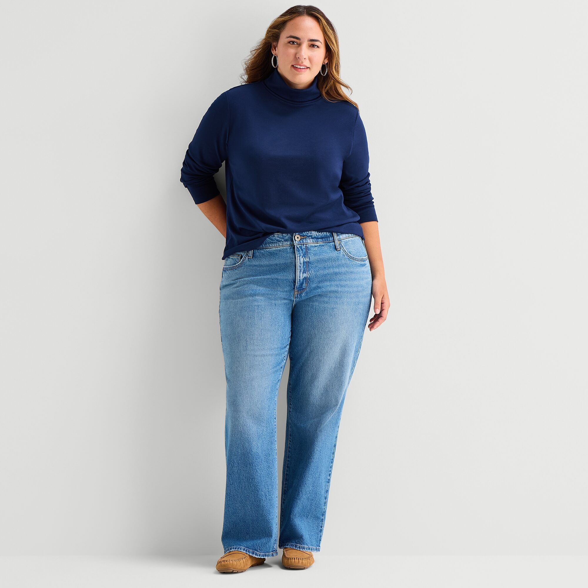 St. John's Bay Womens Plus Turtleneck Long Sleeve T-Shirt