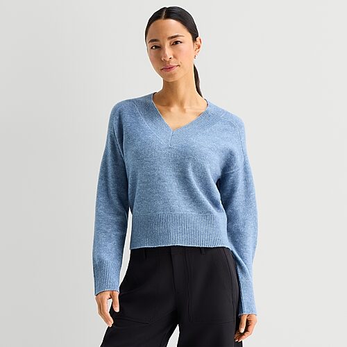 Stylus Womens V Neck Long Sleeve Pullover Sweater In Blue