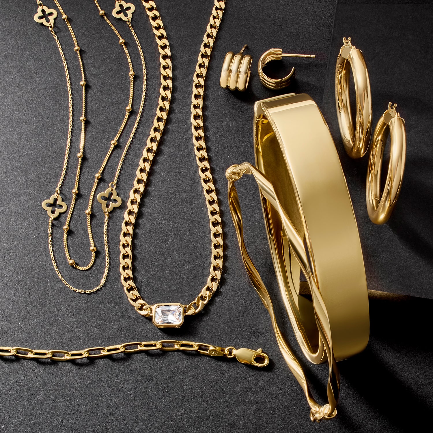 Made in Italy Womens 10K Gold 7 Inch Hollow Paperclip Chain Bracelet